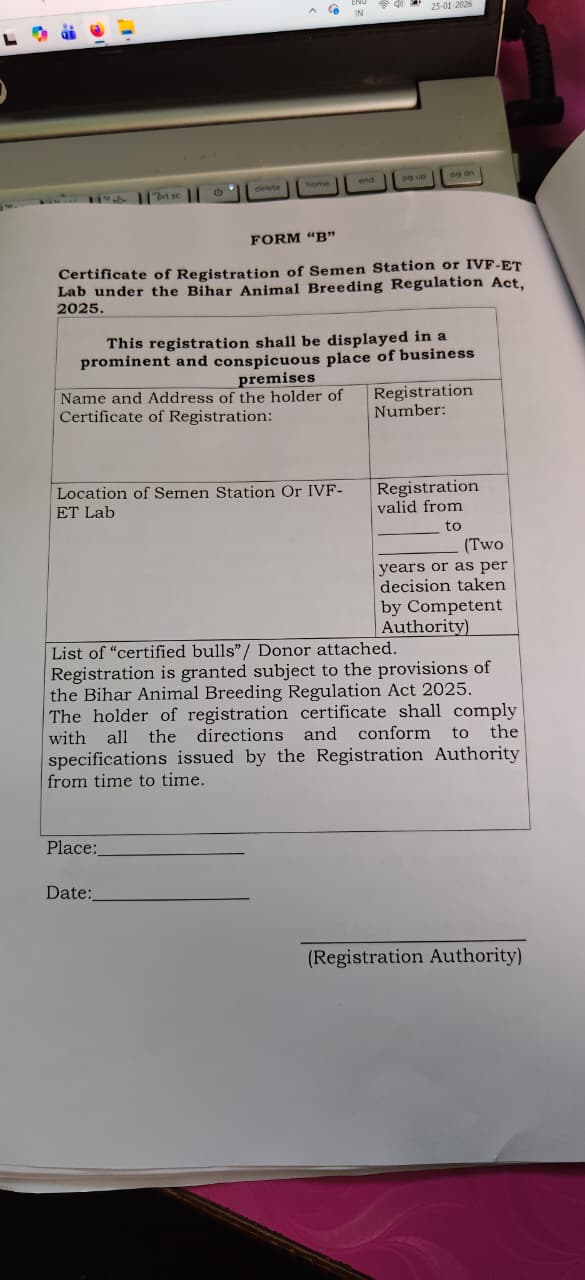 Form B — Certificate: Semen Station / IVF-ET
