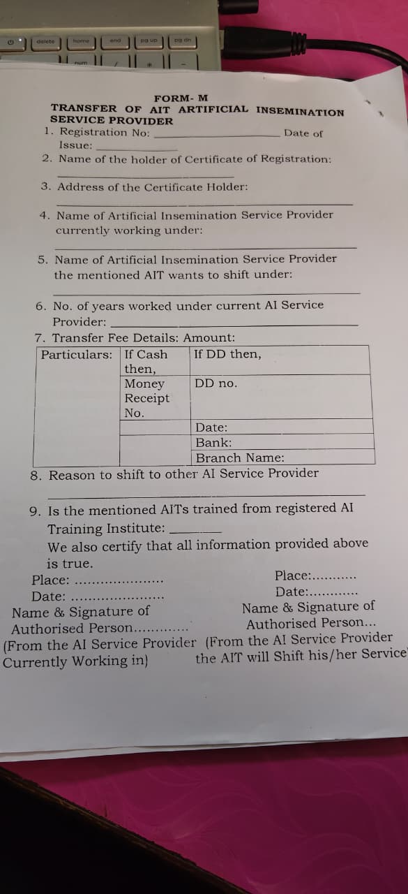 Form H — Certificate: Training Institute