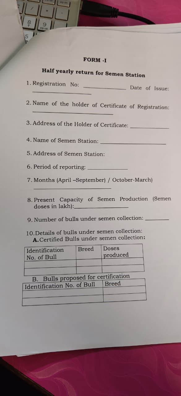 Form I — Half-yearly Return: Semen Station