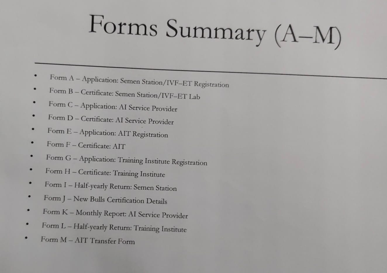 Forms Summary (A–M)