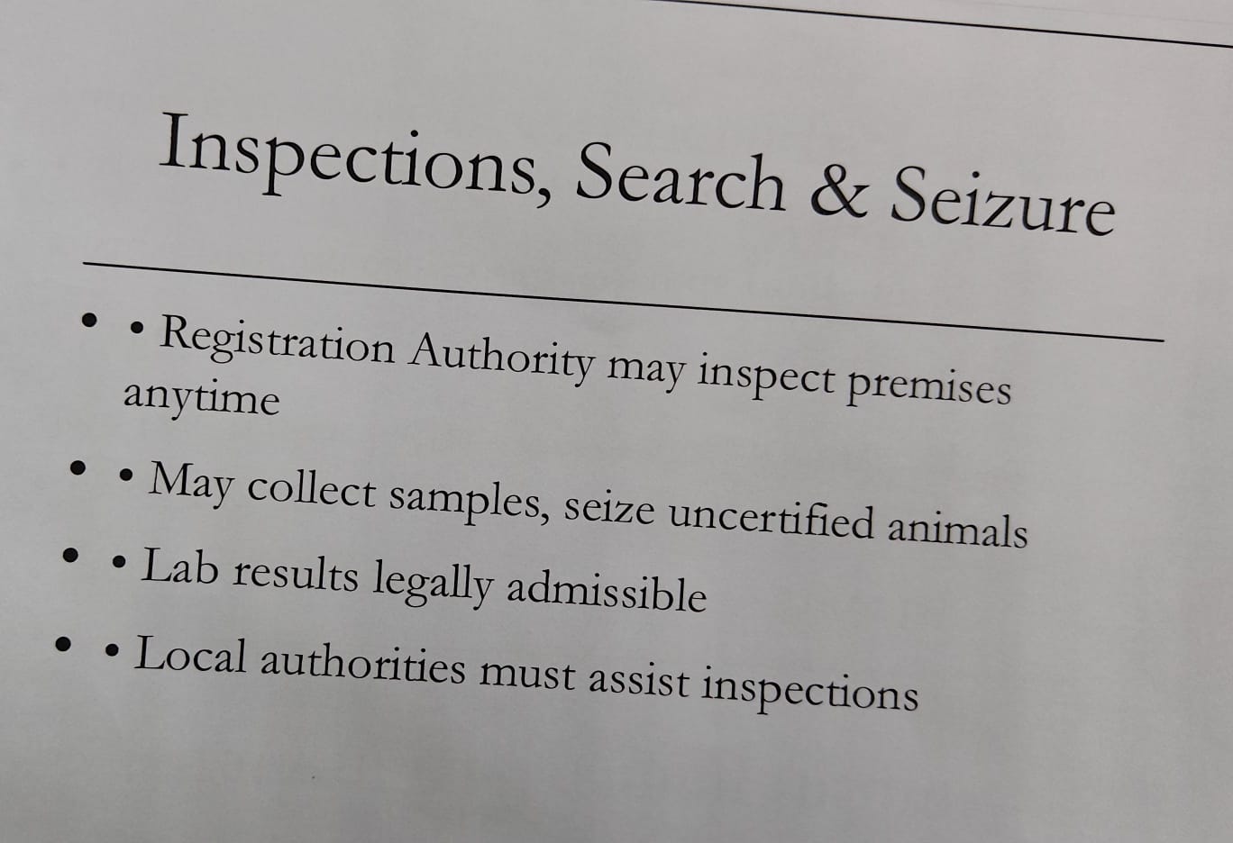 Inspections, Search & Seizure